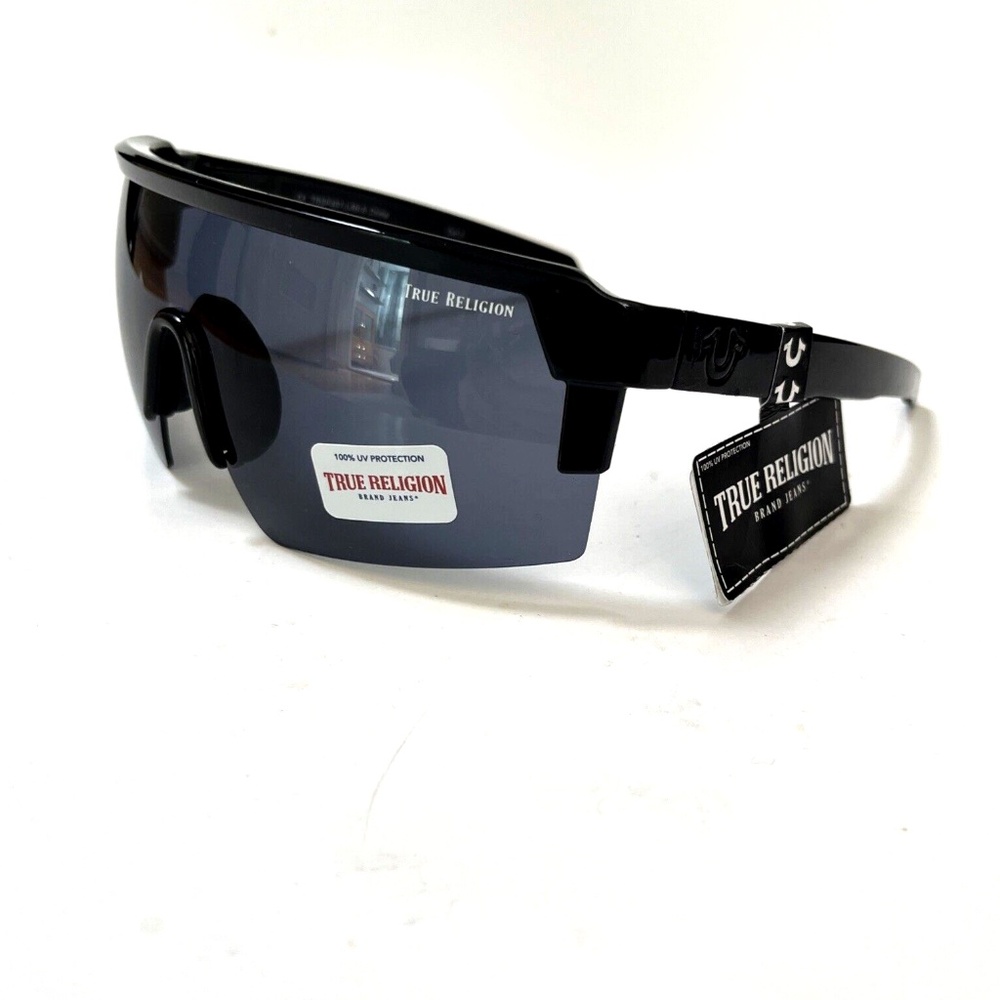 New TRUE RELIGION Wrap Around Shield Sunglasses Black Acetate Rimless